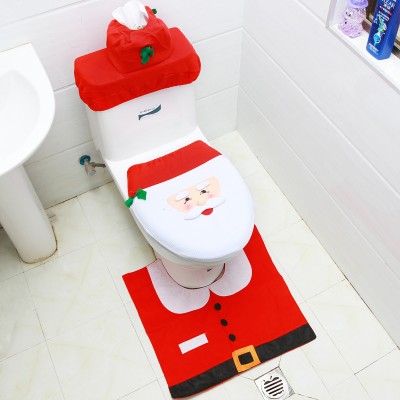 Christmas New Year decoration toilet set Christmas toilet cover seat + foot pad + water tank + tissue